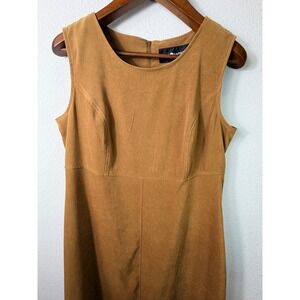 Sag Harbor Women Dress Brown 14 Faux Suede Sleeveless Midi Sheath Western Chic